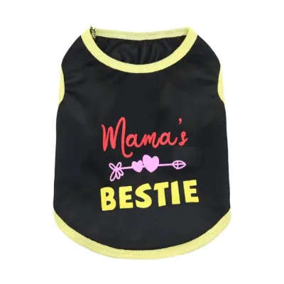 High-quality black dog t-shirt with Mama's Bestie print and pink heart arrow design