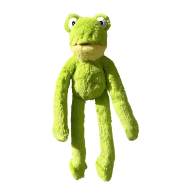 long-legged-green-frog-squeaky-plush-dog-toy-wholesale Long-legged green frog squeaky plush dog toy isolated on white background