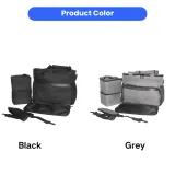 Two pet travel carrier sets shown side-by-side in black and grey colors with matching accessories.