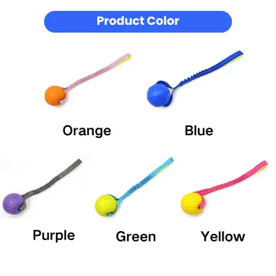 floating-dog-ball-available-colors Grid display of five different color options for the dog training ball: Orange, Blue, Purple, Green, and Yellow.