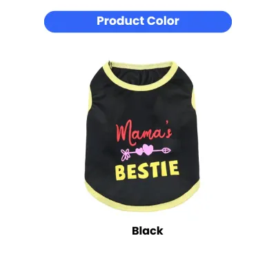 Product color display for black Mama's Bestie dog shirt with yellow ribbed edges