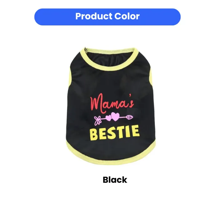 Product color display for black Mama's Bestie dog shirt with yellow ribbed edges