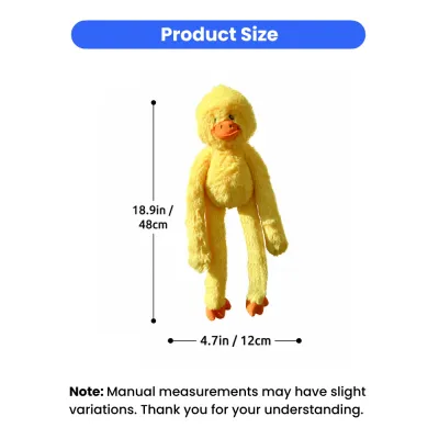 Plush-Duck-Dog-Toy-Size-Chart Size diagram showing the duck toy is 18.9 inches (48cm) long and 4.7 inches (12cm) wide.