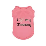 Pink dog t-shirt featuring I Love My Mommy text with red heart icon