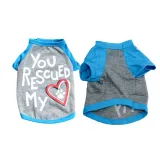 Front and back view of grey and blue pet shirt with You Rescued My Heart graphic