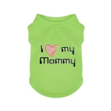 Lime green dog shirt with I Love My Mommy text and heart icon
