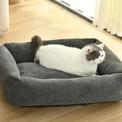 Cat Using Black Pet Sofa Bed Comfortable Indoor Pet Cushion cat resting on black comfortable pet sofa bed indoor washable cushion bed