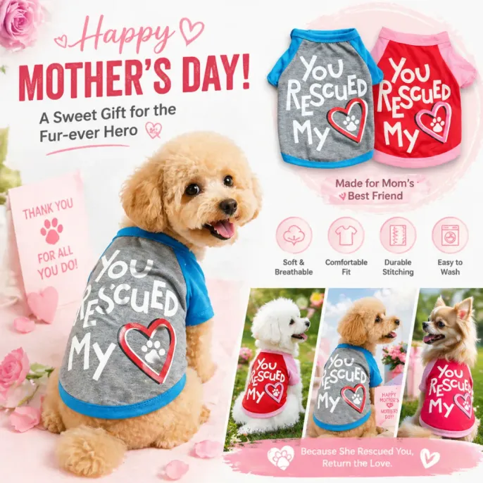 Infographic of dog shirt highlighting soft breathable fabric durable stitching and machine washable features
