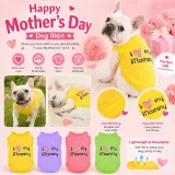 Infographic of French Bulldog in yellow shirt highlighting soft breathable and machine washable features