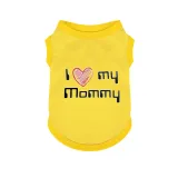 Bright yellow dog t-shirt with I Love My Mommy screen print