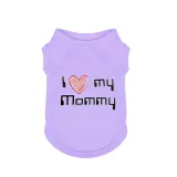 Purple dog vest with I Love My Mommy print and red heart graphic