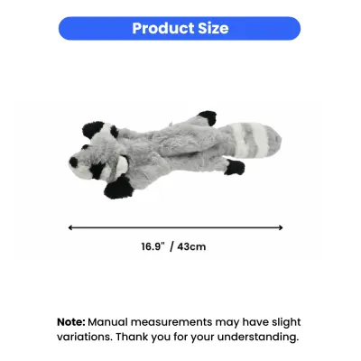no-stuffing-dog-toy-size-chart Size specification for plush dog toy measuring 16.9 inches or 43cm in length.