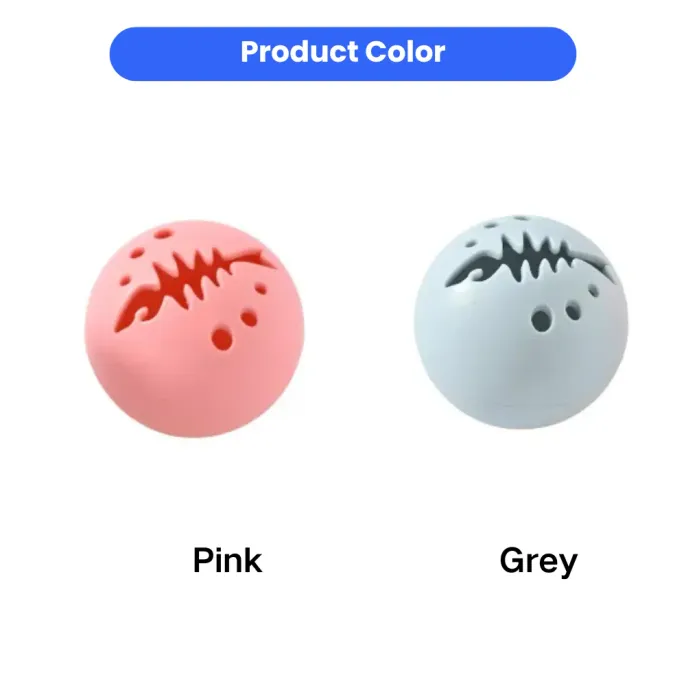 cat-toy-ball-color-variants-pink-grey Comparison view of the two available product colors: Soft Pink and Modern Grey cat toy balls.
