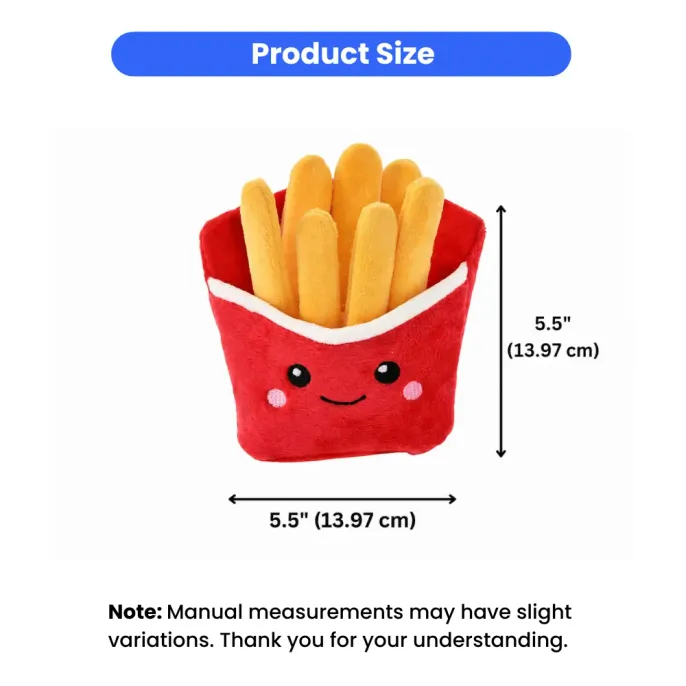 plush-dog-toy-size-specifications Size chart for french fries dog toy showing dimensions of 5.5 inches by 5.5 inches (13.97 cm).