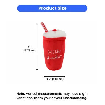 Size chart for the milkshake dog toy showing a height of 7 inches (17.78 cm) and a width of 3.5 inches (8.89 cm).
