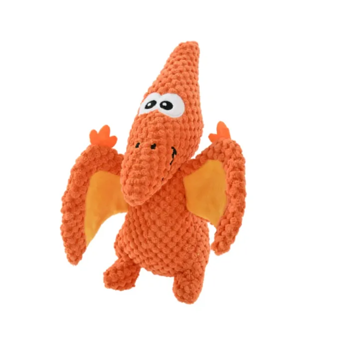 orange-pterosaur-interactive-dog-chew-toy High-quality orange pterosaur interactive dog chew toy with reinforced stitching and soft wings.