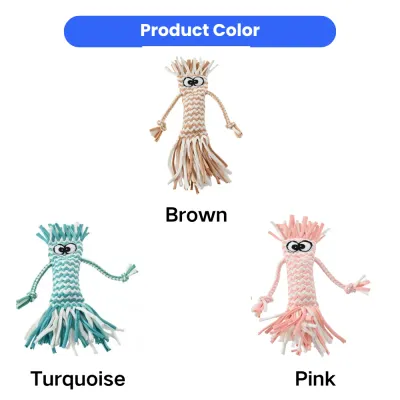 cotton-rope-dog-toy-color-options Product catalog showing three color variants of the rope toy: Brown, Turquoise, and Pink.