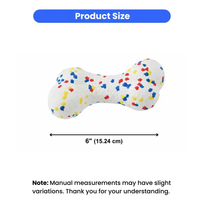 6 Inch ETPU Dog Toy Size Specifications Product dimensions showing the bone dog toy measures 6 inches or 15.24 centimeters in length.
