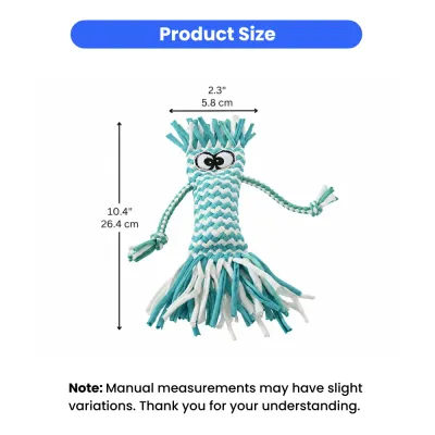 rope-dog-toy-size-and-measurements Dimension chart showing the dog toy is 10.4 inches (26.4 cm) long and 2.3 inches (5.8 cm) wide.