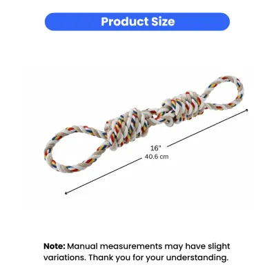 16-inch-large-dog-rope-toy-size-specs Product dimensions diagram showing the dog tug rope toy measures 16 inches or 40.6 centimeters in length.