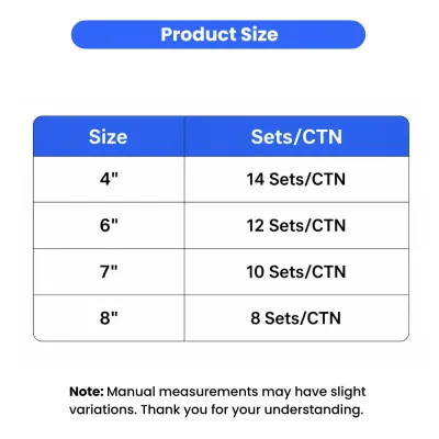 dog-boots-size-chart-wholesale-packaging Table showing dog shoe sizes from 4 to 8 inches and corresponding sets per carton for bulk orders.