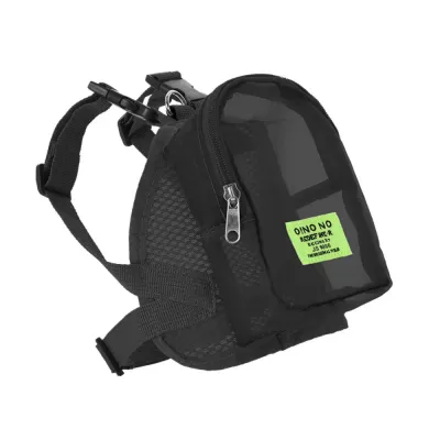 An adjustable black mesh dog self-carrier backpack with durable nylon straps and a silver zipper.