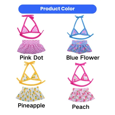 Dog Bikini Set Available in Pink Dot Blue Flower Pineapple and Peach Prints Wholesale dog bikini swimsuit in four styles pink dot blue flower pineapple peach for small dogs
