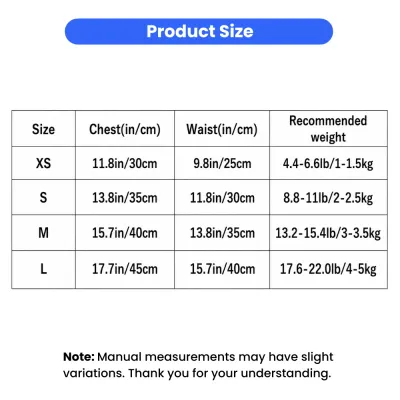 Dog Bikini Set Size Chart for Small Dogs XS S M L Dog bikini set size chart chest waist recommended weight XS S M L small dog summer clothes