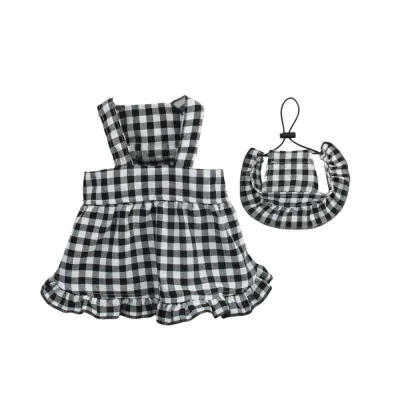 Black Plaid Dog Dress with Matching Hat Wholesale | Petfairs Black plaid dog dress and matching hat isolated on white background