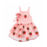 Pink strawberry embroidered mesh pet dress for cats and small dogs