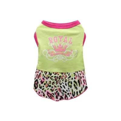 Green Leopard Print Dog Dress Wholesale | Petfairs Green dog dress with leopard print skirt and royal crown design