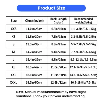 Small Dog Ballet Dress Size Chart | Petfairs Wholesale Size chart for small dog ballet tutu dresses with chest back length and recommended weight measurements