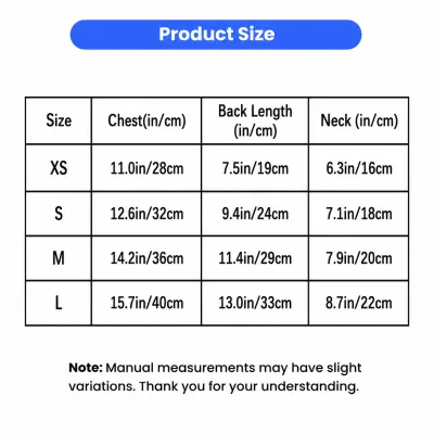 图片标题(Title) 替换文本 Alt(alt属性) 说明文字(Caption) Dog Dress Size Chart for Small Dogs | Petfairs Wholesale Dog dress size chart showing chest, back length and neck measurements for XS to L pet dresses