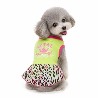 Leopard Print Dog Dress for Small Dogs | Petfairs Small poodle wearing green leopard print dog dress for spring and summer