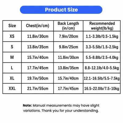 Size chart for ice silk bubble pet dress with chest measurements back length and recommended weight for small dogs and cats
