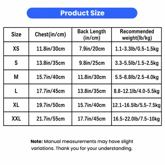 Size chart for ice silk bubble pet dress with chest measurements back length and recommended weight for small dogs and cats
