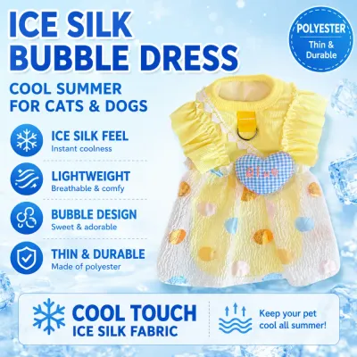 Polyester ice silk bubble dress for cats and dogs with cooling fabric lightweight breathable summer design