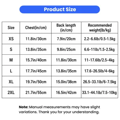 Lace Ruffle Dog Vest Size Chart for Small Dogs Size chart for lace ruffle dog vest with chest, back length and recommended weight