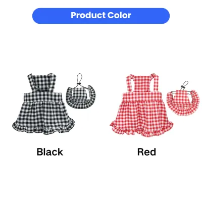 Wholesale Plaid Dog Dress Colors | Black & Red Pet Clothes | Petfairs Black and red plaid dog dresses with matching hats for small pets