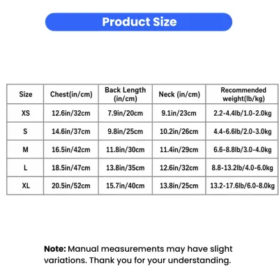 Dog Suspender Dress Size Chart XS-XL | Petfairs Size chart for small dog suspender dresses with chest neck and back length measurements