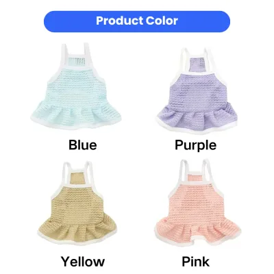 Mesh cooling suspender pet dresses in blue purple yellow and pink colors for cats and small dogs