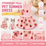 Strawberry tulle pet summer dress breathable lightweight design for cats and dogs