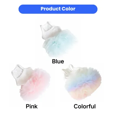 Ballet Tutu Dog Dress Color Options Wholesale | Petfairs Blue pink and colorful ballet tutu dog dresses for small dogs displayed in multiple color options