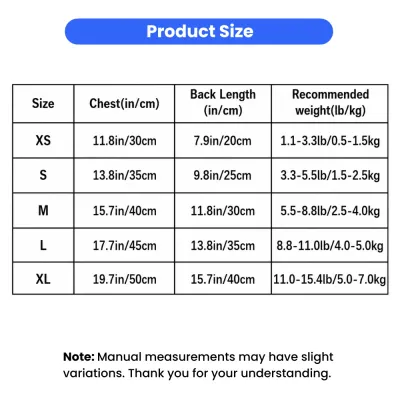 Size chart for strawberry pet summer dress for cats and small dogs