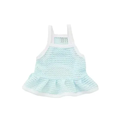 Blue breathable mesh suspender dress for cats and small dogs isolated on white background