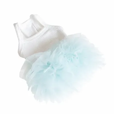 Blue Ballet Tutu Dog Dress Wholesale | Petfairs Blue layered tulle ballet tutu dog dress for small dogs isolated on white background