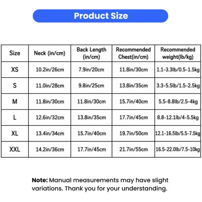 Plaid Dog Dress Size Chart for Small Dogs | Petfairs Size chart for plaid dog dress with neck, chest, back length and weight measurements