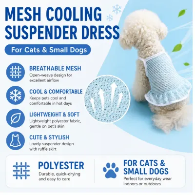 Breathable mesh cooling suspender dress for cats and small dogs made of lightweight polyester