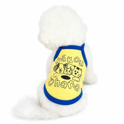 Cute Yellow Dog Vest for Small Dogs Back View | Petfairs Small Dogs Back View | Petfairs Back view of cute yellow and blue dog vest for small dogs with cartoon print and breathable fabric