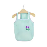 Mint Green Breathable Pet Vest with Purple Tulips Mint green mesh puppy vest with purple tulip embroidery and purple scalloped trim.